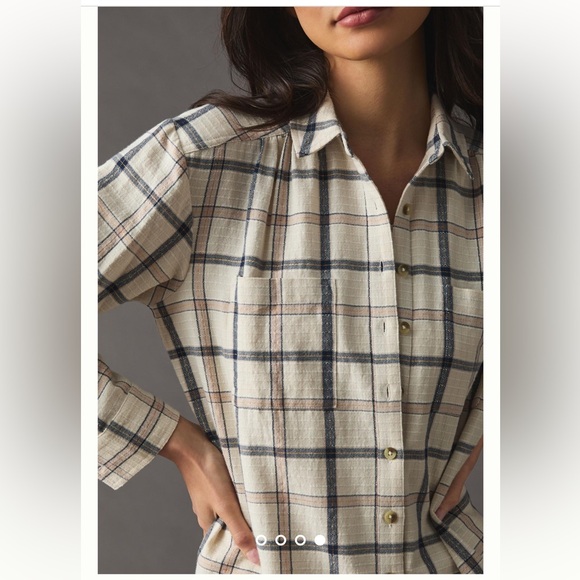Anthropologie Pilcro Buttondown Plaid Shirt in Neutral Motif Size Small - Picture 2 of 10